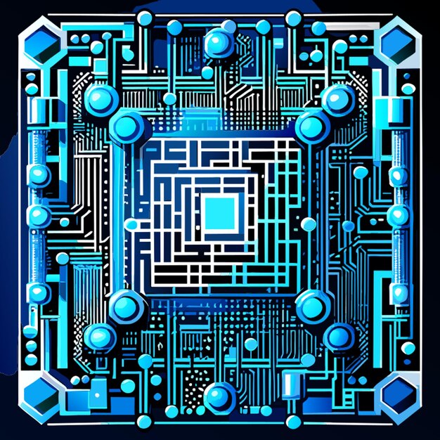 Le Cadre Carré Du Circuit Bleu, La Carte De Circuit Cybernetic, Le Circuit Numérique, Le Circuit Qr, La Barre