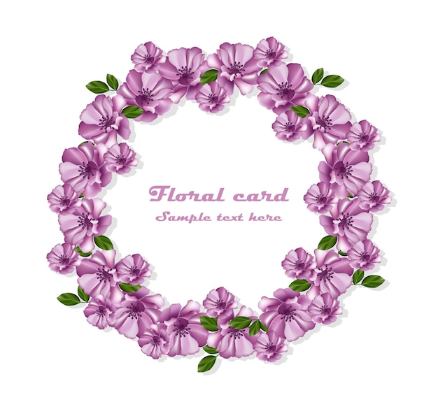 Cadre De Carte De Guirlande De Fleurs Violettes. Décor Délicat