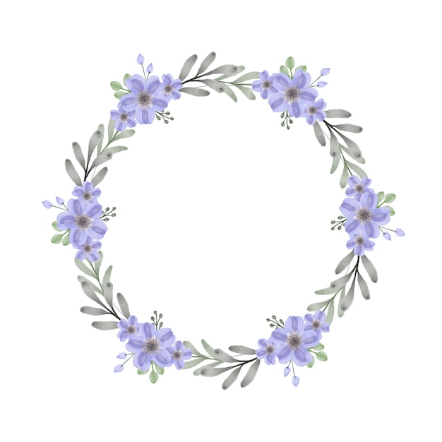 Cadre De Cercle Avec Aquarelle Florale Violette Et Bleue