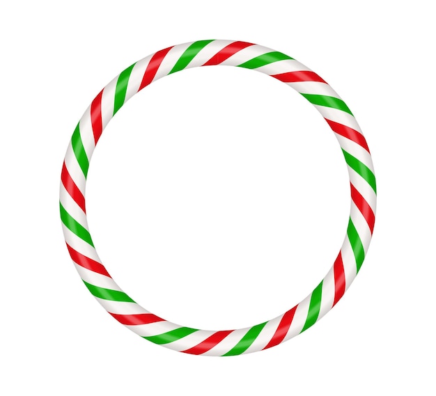 Cadre De Cercle De Canne En Bonbon De Noël Avec Bordure De Noël Rayée Rouge Et Verte Avec Sucette En Bonbon Rayée
