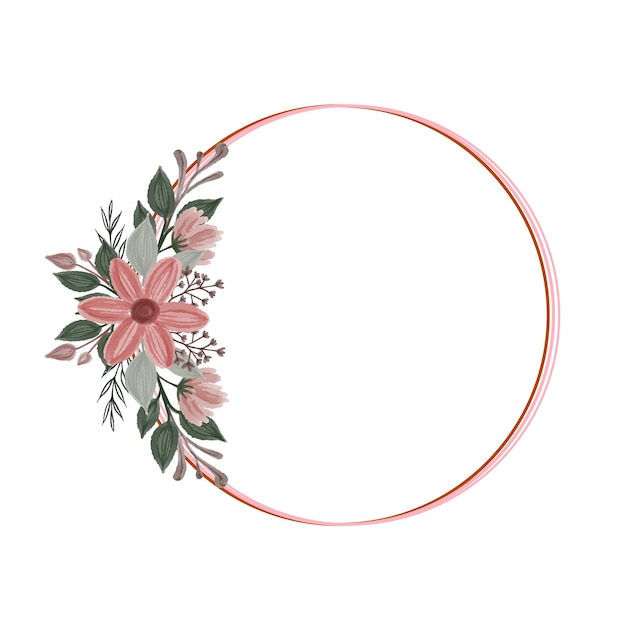 Vecteur cadre de cercle avec fleur rouge et rose