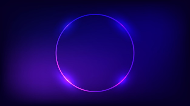 Cadre de cercle néon avec des effets brillants sur fond sombre Toile de fond techno rougeoyante vide Illustration vectorielle