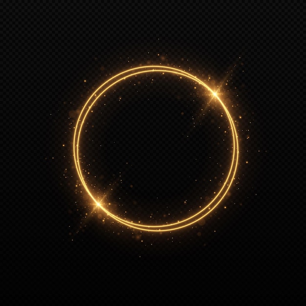 Cadre de cercles dorés avec effet de lumière scintillant Un flash doré vole en cercle dans un anneau lumineux