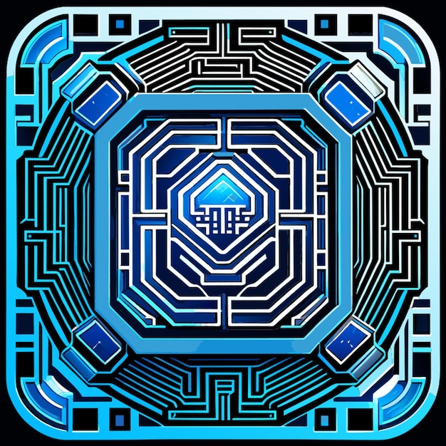 Cadre De Circuit Numérique De Circuit Bleu Dans L'illustration Vectorielle De Barre Qr En Relief Carré