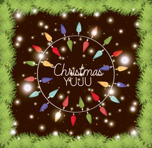 Cadre Circulaire Avec Guirlandes Et Lumières De Noël