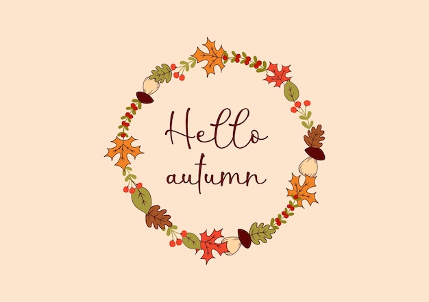 Cadre confortable d'automne de feuilles, baies et champignons avec salutations automne pour cartes scrapbooking