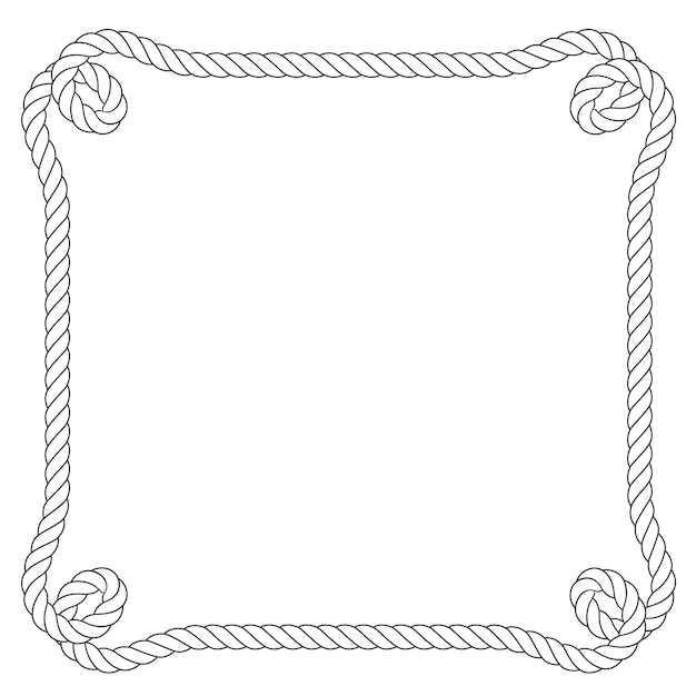 Vecteur cadre de corde carré avec des boucles dans les coins fil simple vecteur de bordure