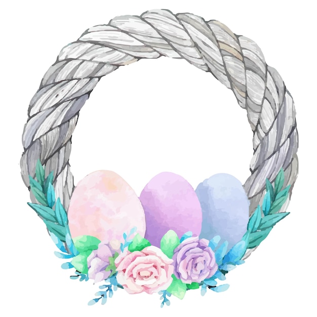 Cadre de couronne aquarelle avec décoration de Pâques de printemps Illustration vectorielle