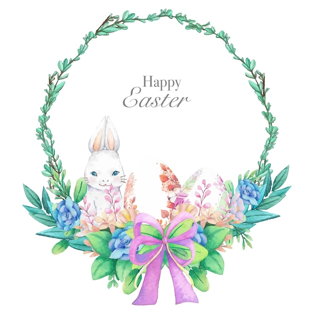 Cadre de couronne aquarelle avec décoration de Pâques de printemps Illustration vectorielle
