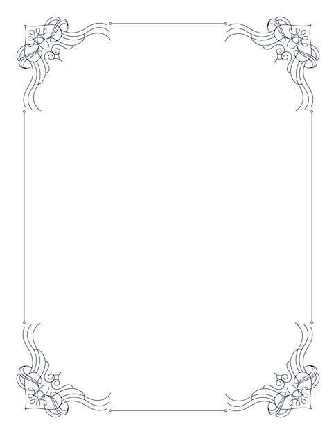 Cadre décoratif avec coins tourbillonnants Conception de bordure élégante Contour linéaire pour bannière de mariage ou de salutation Illustration vectorielle isolée