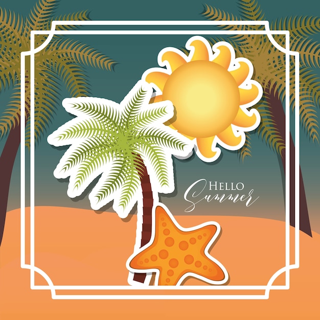 Vecteur cadre décoratif avec des icônes liées à l'été et les vacances
