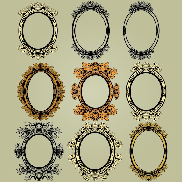 cadre de décoration ovale ensemble d'éléments de conception vectoriel