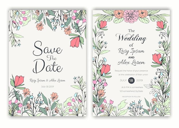 Cadre Dessiné Main Floral Pour Une Invitation De Mariage