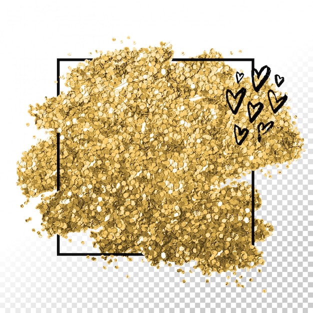 Cadre Doré Coeurs D'encre Feuille Glitter Coup De Pinceau. Conception De Cartes De Coeurs. Tache Abstraite De Feuille D'or.