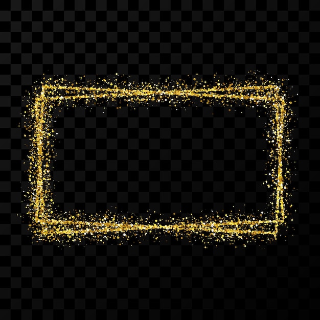 Cadre Doré Double Rectangle. Cadre Brillant Moderne Avec Des Effets De Lumière Isolés Sur Fond Transparent Foncé. Illustration Vectorielle.