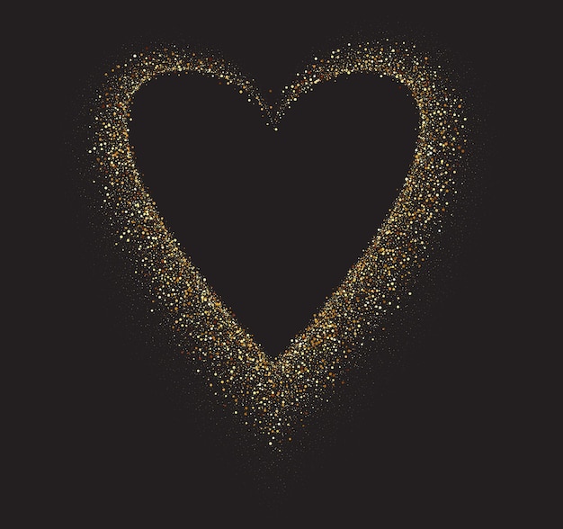 Vecteur le cadre du cœur en or brillant, le luxe, la forme du cœur scintillante, la bordure.