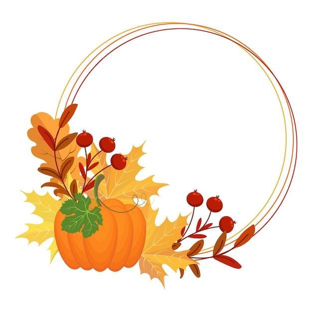 Cadre Du Jour De Thanksgiving. Composition De Citrouille, Feuilles D'automne, Rowan Et Champignons. Carte Postale
