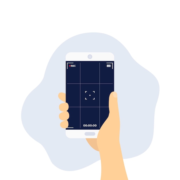 Cadre D'écran De Caméra, Enregistrement Vidéo Mobile, Smartphone En Main, Image Vectorielle