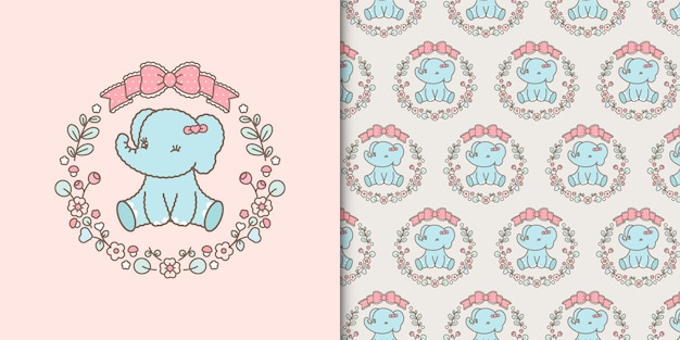 Cadre D'éléphant Kawaii Mignon Et Modèle Sans Couture