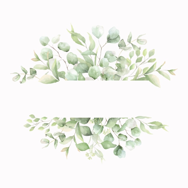 Cadre Fait De Branches Et De Feuilles D'eucalyptus Vert Illustration Aquarelle Dessinée à La Main