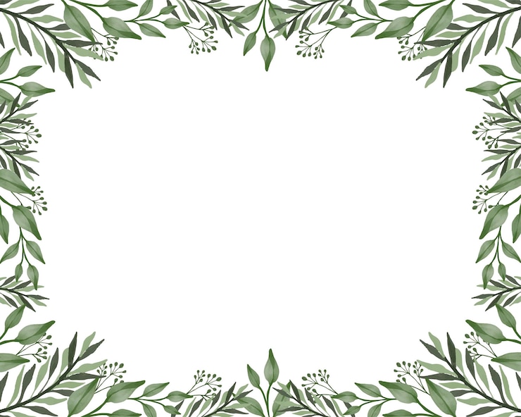 Vecteur cadre de feuille verte fond blanc avec bordure de feuille verte
