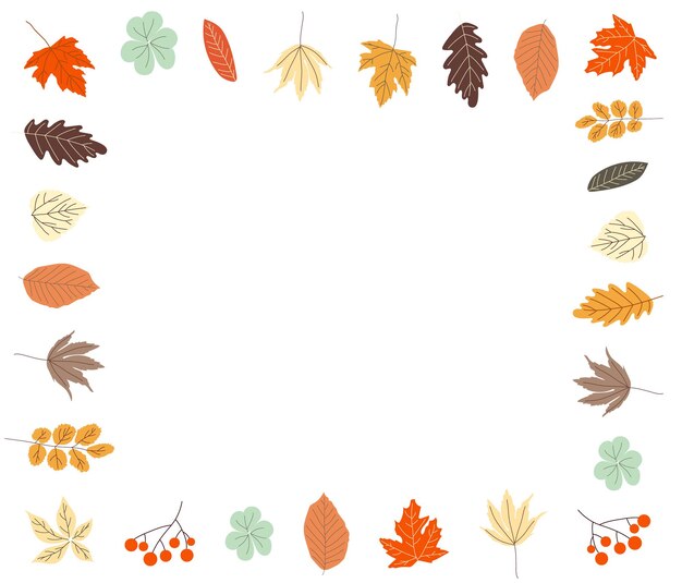Cadre avec des feuilles d'automne en carré sur fond blanc pour les réseaux, les cartes, les affiches et les publicités