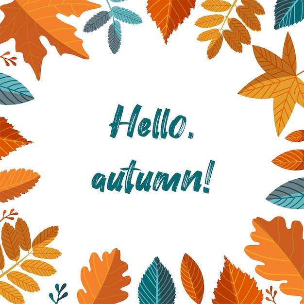 Cadre avec des feuilles d'automne sur fond blanc
