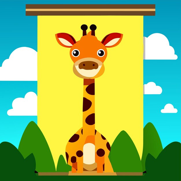 Vecteur cadre de fleur de girafe bébé dessiné à la main à l'aplat stylé autocollant de dessin animé icône concept illustration isolée