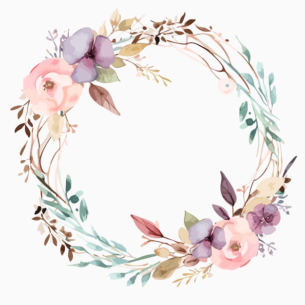 Cadre de fleurs en cercle d'aquarelle
