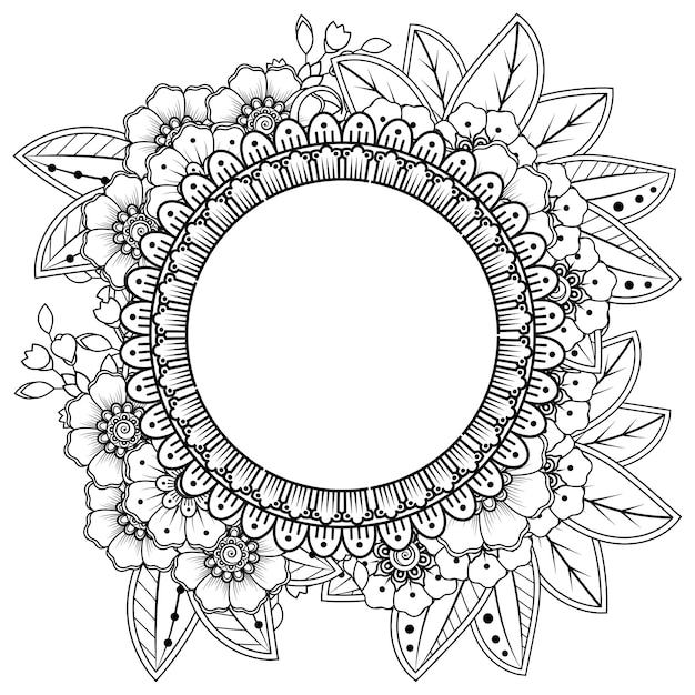 Cadre Avec Des Fleurs Dans Le Style Mehndi. Décoration En Ornement Ethnique Oriental, Doodle.