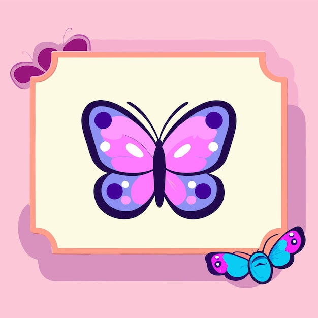 Vecteur le cadre de fleurs de papillon coloré est dessiné à la main, plat, élégant, autocollant de dessin animé, concept d'icône isolé.