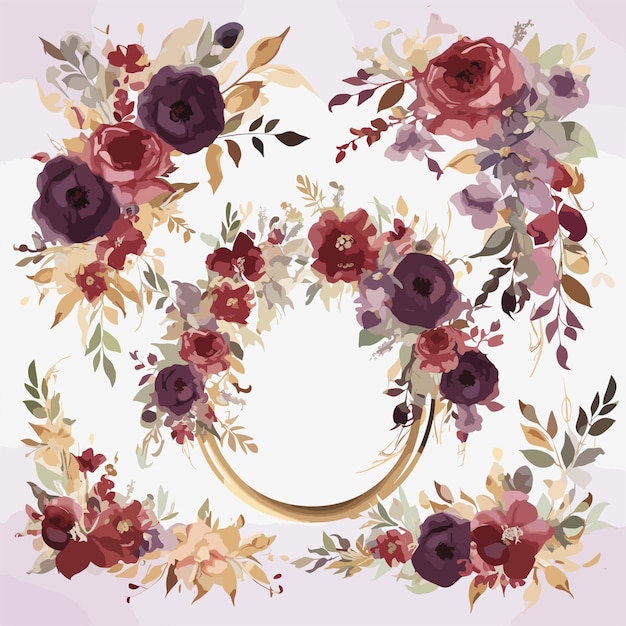 Vecteur cadre de fleurs de rose avec des fleurs d'aquarelle illustration de clipart