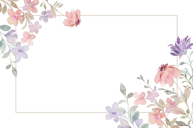 Cadre de fleurs sauvages violet pêche aquarelle