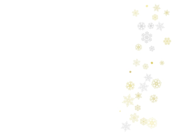 Vecteur cadre de flocons de neige or sur fond blanc. thème du nouvel an. cadre de noël brillant horizontal pour bannière de vacances, carte, vente, offre spéciale. chute de neige avec flocon de neige doré et paillettes pour invitation à une fête