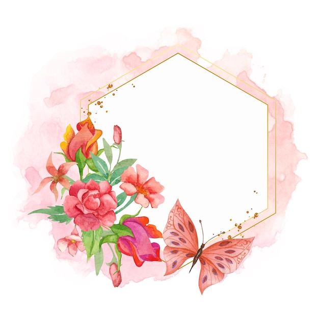 Cadre Floral Aquarelle Charmant élégant Avec Papillon