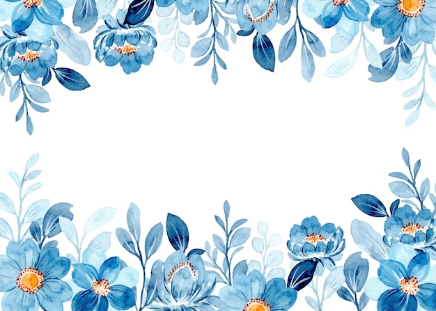 Vecteur cadre floral bleu avec aquarelle