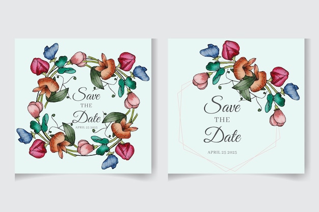 Cadre floral carré aquarelle ou modèle de carte d'invitation de mariage ou de fond transparent