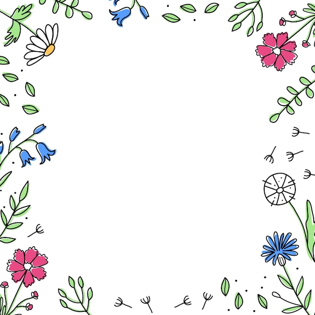 Vecteur cadre floral carré dans un style doodle