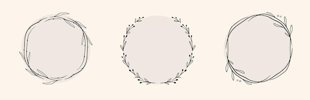 Cadre floral cercle avec feuilles et couronne