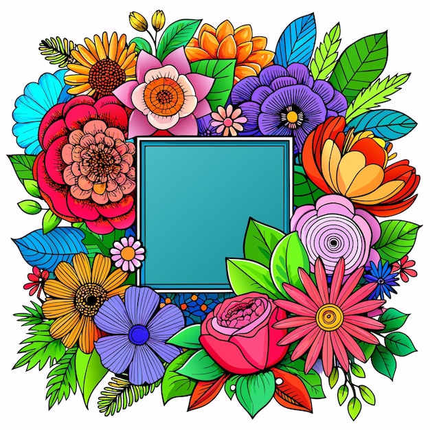 Vecteur cadre floral décoratif d'anniversaire de mariage pour carte de vœux concept d'icône d'autocollant dessiné à la main