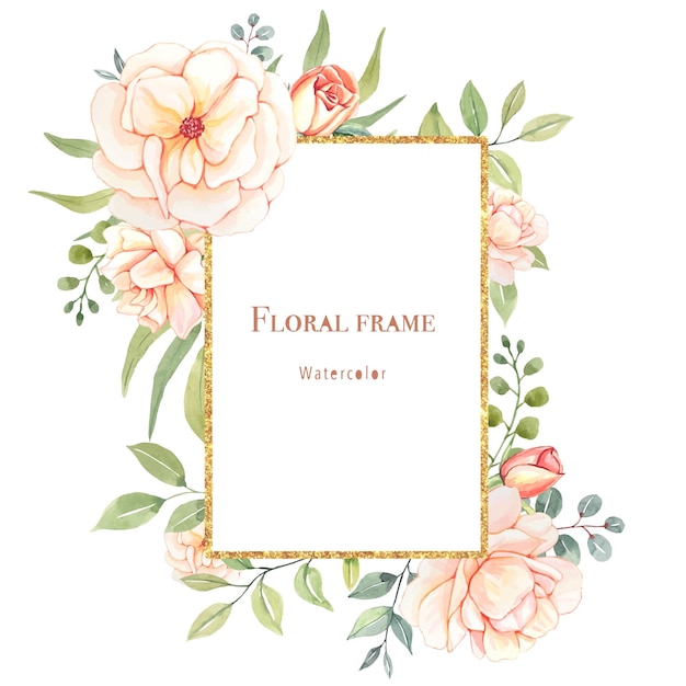 Cadre floral avec de délicates roses blush sur fond blanc