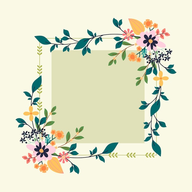 Un cadre floral dessiné à la main Des couronnes florales colorées avec des branches et des feuilles