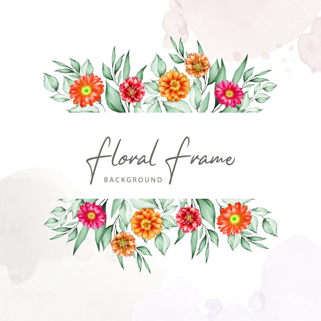 Cadre floral élégant avec des fleurs à l&#39;aquarelle