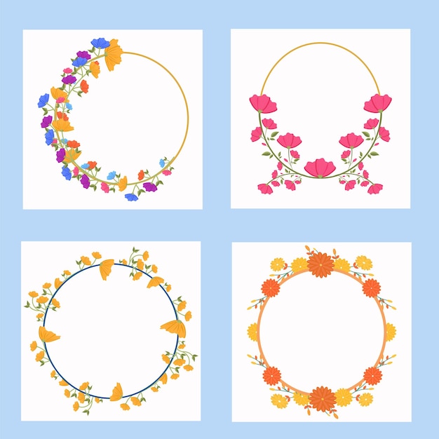 Cadre Floral De Forme Ronde Sur Blanc