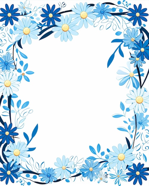 Un Cadre Floral Avec Des Marguerites En Bleu Et En Blanc