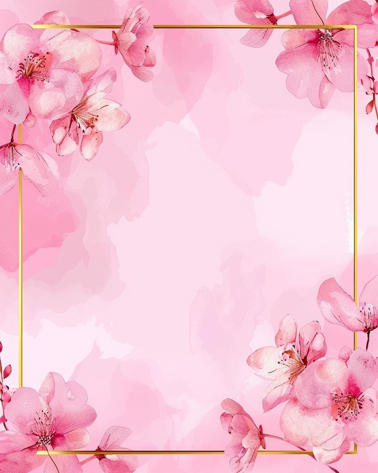 Cadre floral rose avec bordure dorée