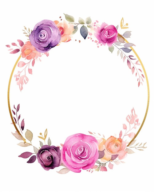 Un cadre floral avec des roses à l'aquarelle