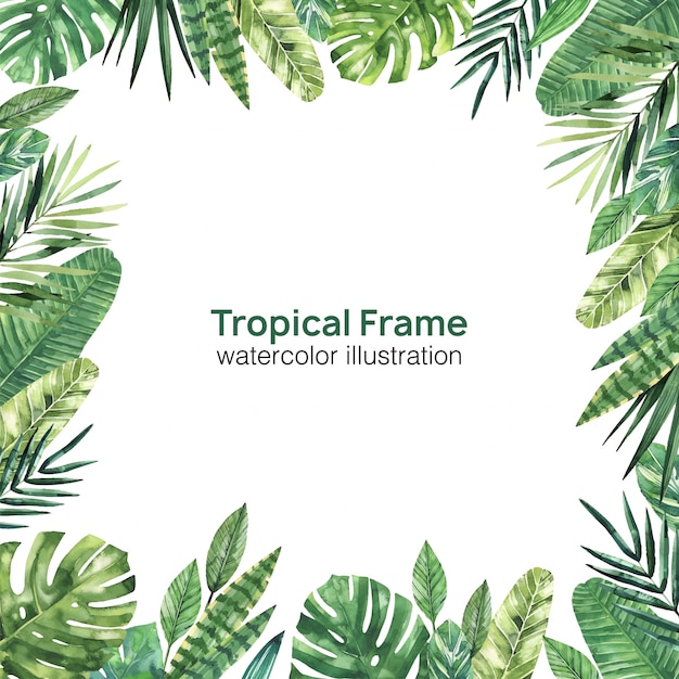 Cadre floral tropical dans un style aquarelle. Cadre tropical vert vif