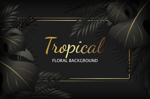 Cadre floral tropical doré et noir de luxe