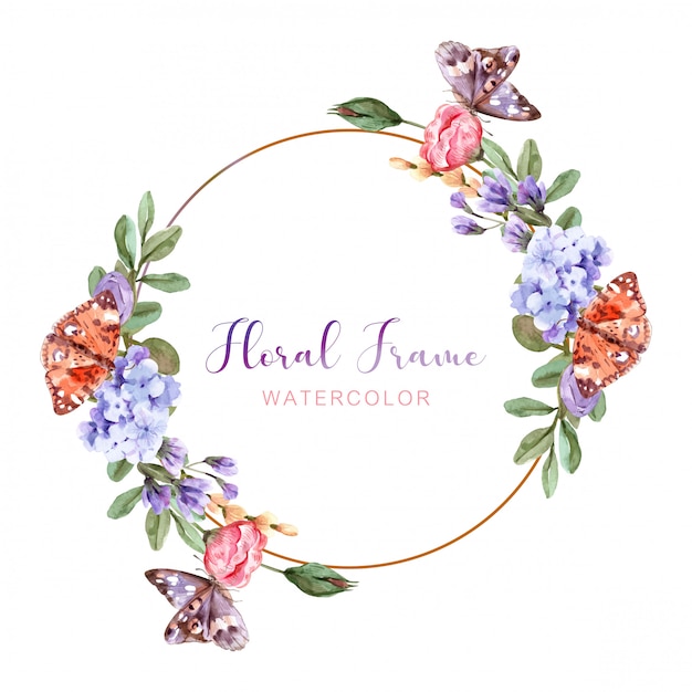 Cadre floral vintage avec aquarelle